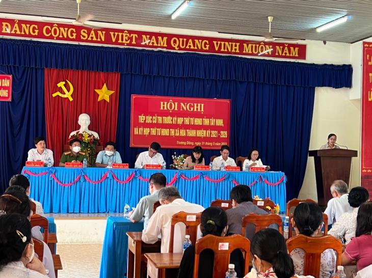 Hội đồng nhân dân tỉnh Tây Ninh, thị xã Hòa Thành  tiếp xúc cử tri xã Trường Đông trước kỳ họp thứ 4 HĐND tỉnh,   trước kỳ họp thứ 4 HĐND thị xã